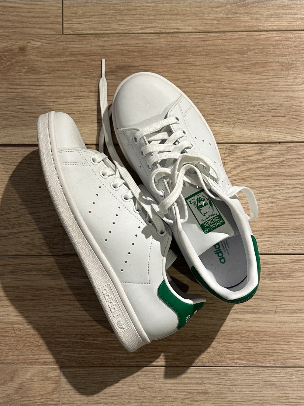 adidas White and Green Leather Tennis Sneakers